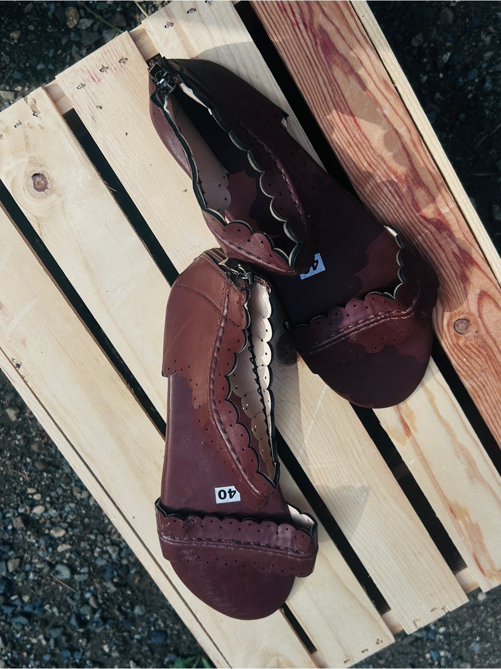 Women’s Scalloped Vegan Leather Flats in Deep Brown